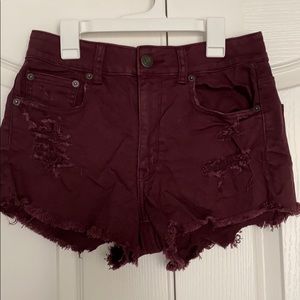 Distressed jean shorts.